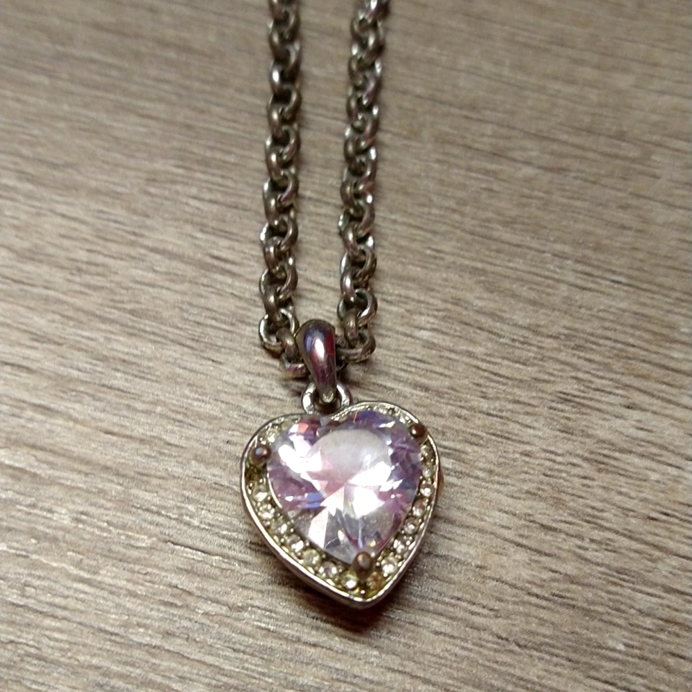 Clear Stone Heart on a Silvertone Chain